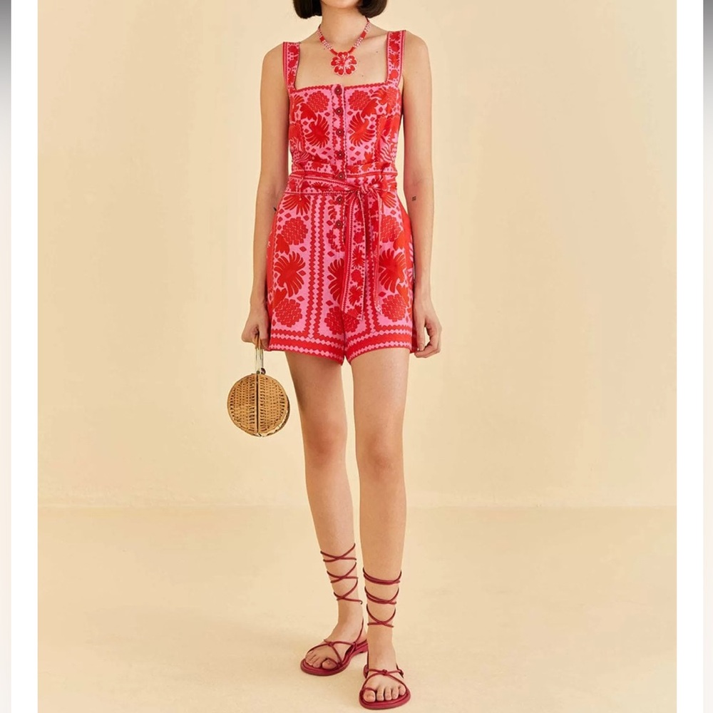 Farm Rio Red Jungle Scarf Romper **READ DESCRIPTION**